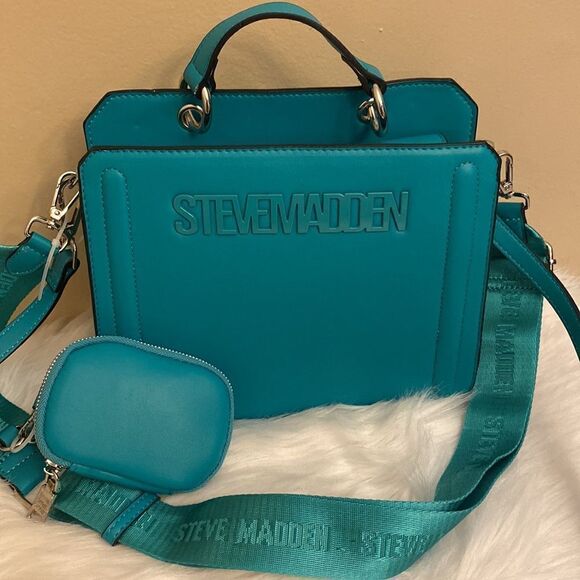 NWT Steve Madden (Bevelyn) Crossbody Bag w/ Airpod Pouch - Turquoise - Picture 5 of 9
